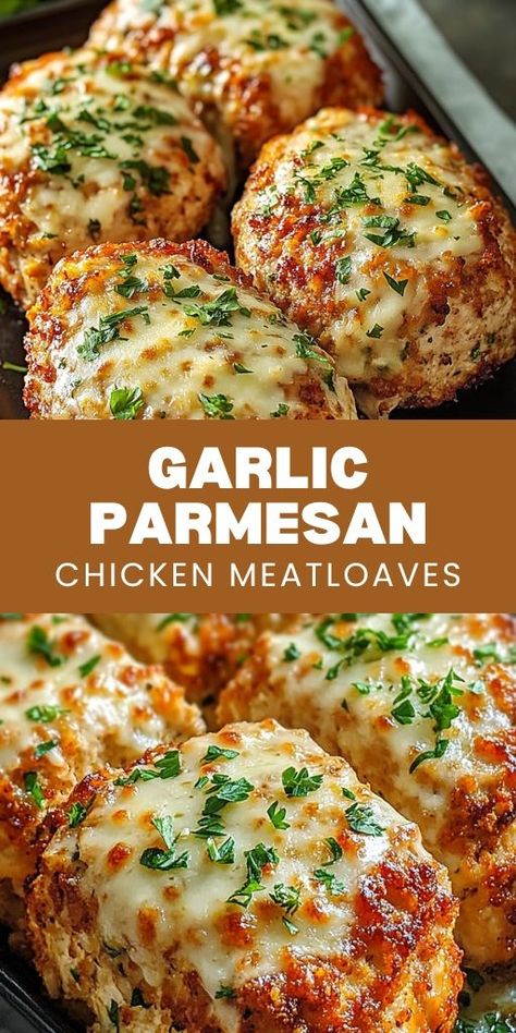 🧀 Enjoy a hearty meal with these Garlic Parmesan Chicken Meatloaves! Made with ground chicken, parmesan cheese, and fresh garlic, this dish is loaded with flavor and perfect for any night of the week. Baked until golden and juicy, these mini meatloaves are easy to make and sure to be a hit with the whole family. Pair them with mashed potatoes or roasted veggies for a complete and satisfying dinner! 🌟 #ChickenMeatloaf #GarlicParmesan #EasyWeeknightDinner #FamilyFavorites #HomeCooking Ground Chicken Parmesan, Chicken Loaf, Traditional Meatloaf, Chicken Potato Bake, Chicken Meatloaf, Mini Meatloaves, Chicken Mashed Potatoes, Steak Bites Recipe, Baked Potato Recipes