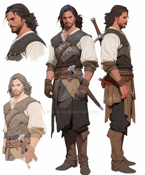 Medieval Rogue Outfit, Warrior Profile Picture, Fantasy Rogue Outfits, Male Adventurer Character Design, Medieval Fantasy Adventurer Outfit, Fantasy Adventurer Outfit Male, Medieval Male Outfit, Fantasy Clothes Male Poor, Fighter Outfit Character Design