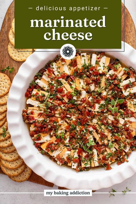 Marinated Cheddar Cheese, Marinated Cheese Plate, Cherry Appetizers, Marinated Cheese Appetizer, Cheddar Dip, Tasty Appetizers, Appetizers Ideas, Marinated Cheese, Seafood Party