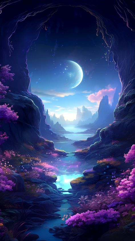 Cool Fantasy Wallpapers, Fantasy Landscape Art Nature, Fantasy Background Art, Backgrounds Fantasy Art, Fantasy Iphone Wallpaper, Fantasy Aesthetic Wallpaper, Dreamy Art Aesthetic, Escapism Art, Fantasy Flowers Art