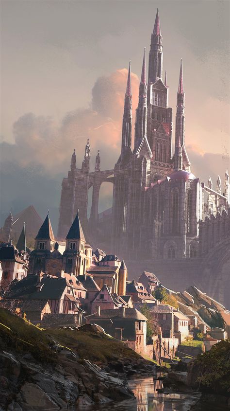 ArtStation - Medieval Photobash Sketch, Lincoln Hughes Kieran Aesthetic, Set Background, Magic Castle, 다크 판타지, Fantasy City, Fantasy Castle, Bloodborne, Fantasy Setting, Fantasy Places