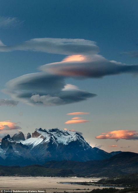 The cloud formations were snapped in the skies over Chile's Torres Del Paine National Park Lenticular Clouds, Alien Spacecraft, Torres Del Paine National Park, Cloud Formations, Weather Cloud, Matka Natura, Wild Weather, Belle Nature, Natural Phenomena