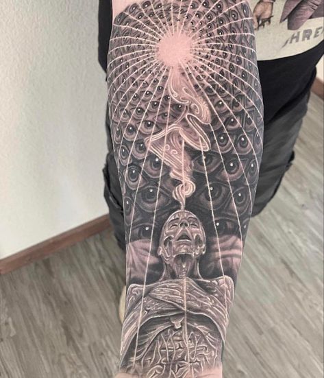 Dmt Tattoo, Alex Grey Tattoo, Consciousness Tattoo, Alex Gray Art, Tatuaje Trash Polka, Dmt Art, Tool Tattoo, Throat Tattoo, Sacred Geometry Tattoo