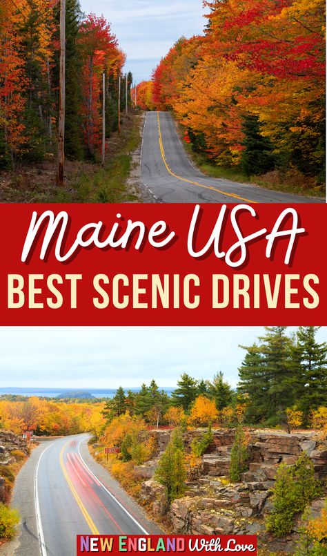 Considering a Maine road trip to see the state's most beautiful spots? These Maine scenic drive routes will take you to some of the best places to visit in Maine, New England, USA. Maine road trips fall | maine road trip summer | road trip in new england | maine coastal road trip | maine driving itinerary Trip To Maine In The Fall, Visiting Maine In The Fall, Maine In The Fall Road Trips, Salem Boston, New England Fall Road Trip Itinerary, Best New England Fall Road Trip, Maine Fall Foliage Road Trips, Places To Visit In Maine, Visiting Maine