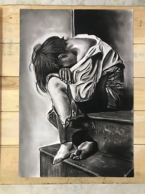 Earth Art Drawing, Staedtler Pencil, Word Art Drawings, Charcoal Painting, Charcoal Paper, Sunset Canvas Painting, Shading Drawing, Indian Art Gallery, Inspiration Painting