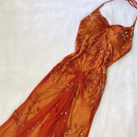 Orange Summer Dress, Orange Prom Dresses, Maxi Halter Dress, Prom Dress Inspo, Matric Dance, Whimsical Dress, Dream Dresses, Prom Dress Inspiration, Grade 8