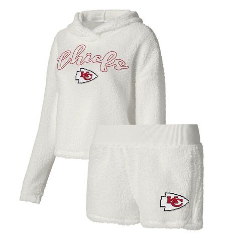 Cozy comfort crosses the goal line with this Kansas City Chiefs Fluffy sleep set from Concepts Sport. It features the official Kansas City Chiefs logo embroidered on the pullover sweatshirt and shorts made with super-soft Sherpa fabric. The elastic waistband provides a flexible fit that lets you move around comfortably. Machine wash, tumble dry low Inseam on size S measures approx. 2.5'' Embroidered graphics Officially licensed Set includes hoodie and one pair of shorts Long sleeve Imported Pull Sweatshirt And Shorts, Arizona Cardinals Logo, New Orleans Saints Logo, Sweatshirt Shorts, Cleveland Browns Logo, 49ers Logo, Sherpa Fabric, Washington Nationals, Sleep Set