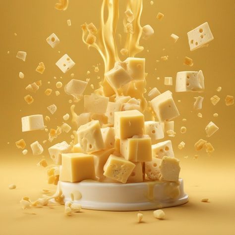 Photo a cheese cube topped with cheese f... | Premium Photo #Freepik #photo Cheese Background, Cheese Puffs, Cheese Cubes, Creative Ads, Yellow Background, Premium Photo, Label Design, Homework, Graphic Resources