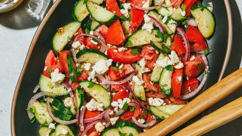 Low-Carb Sumac Salad - Shred Happens Shred Happens, Sumac Spice, Mediterranean Chicken, Low Carb Pasta, Cucumber Tomato, Large Salad Bowl, English Cucumber, Eastern Cuisine, Hummus Recipe