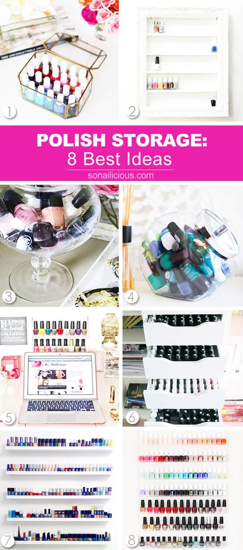 8 Nail Polish Storage Ideas That Are Secretly Awesome Nail Polish Storage Ideas, Makeup Vanity Diy, Vanity Diy, Diy Makeup Vanity, Nail Polish Storage, Diy Budget, Diy Nail Polish, Nail Room, Nail Polish Collection