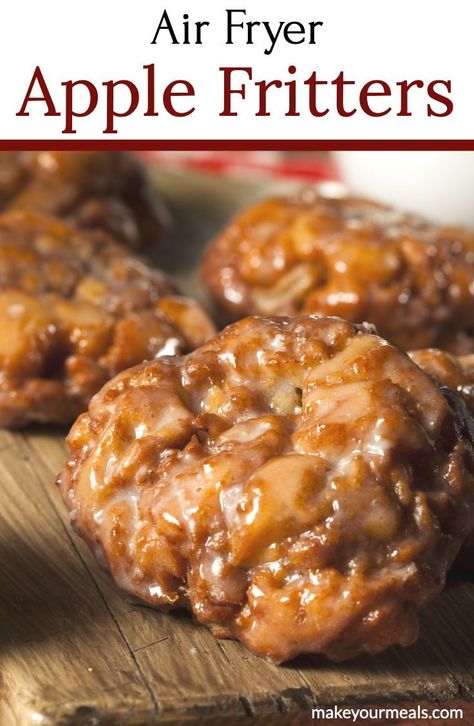 Make these Apple Fritters in your Air Fryer using just 5 basic ingredients! No eggs, no yeast required to make this delicious sweet treat in under 25 minutes! Air Fryer Apple Fritters make a great morning or afternoon treat, especially with a cup of hot coffee or apple cider! #apple #recipes #easy #fritters #donuts #airfryer #5ingredients #breakfast #dessert #Fall #Autumn #makeyourmeals Apple Fritter Bites, Air Fryer Apple Fritters, Apple Fritter Recipe, Apple Recipes Easy Healthy, Air Fryer Recipes Dessert, Air Fryer Recipes Snacks, Sweet Glaze, Apple Recipes Easy, Apple Fritter