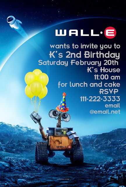 Entirely Emily: Wall-E Party Wall E Birthday Party, Wall E Party, Wall E Birthday, Birthday Party Invitations Free, Robot Birthday Party, Wall E Eve, Boy Birthday Party Themes, Birthday Wall, Party Boy