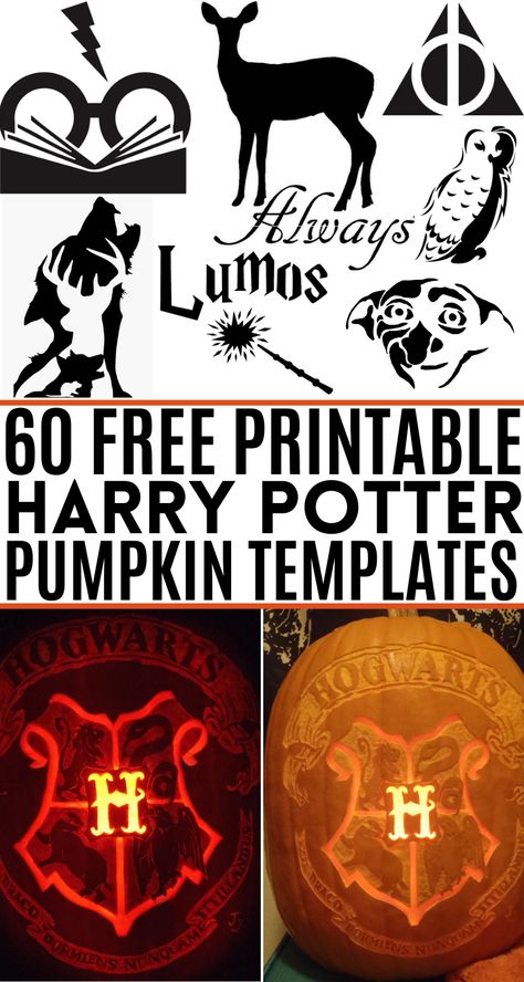 The ULTIMATE list of free Harry Potter pumpkin carving templates! The best ideas, including easy stencils for beginners and more complex designs for advanced pumpkin carvers! These printable patterns include the Deathly Hallows, spells, quotes, Hogwarts houses, characters and more! You'll find free stencils for Lumos, Dobby, the Deathly Hallows, Hogwarts, the houses of Slytherin, Gryffindor, Hufflepuff and Ravenclaw, plus tons of other free printables inspired by your favorite books and movies! Slytherin Pumpkin Carving, Dobby Pumpkin Carving Stencil, Deathly Hallows Pumpkin Carving, Easy Harry Potter Pumpkin Carving, Dobby Pumpkin Carving, Advanced Pumpkin Carving Templates, Harry Potter Painted Pumpkin, Free Pumpkin Stencil, Hogwarts Pumpkin Carving