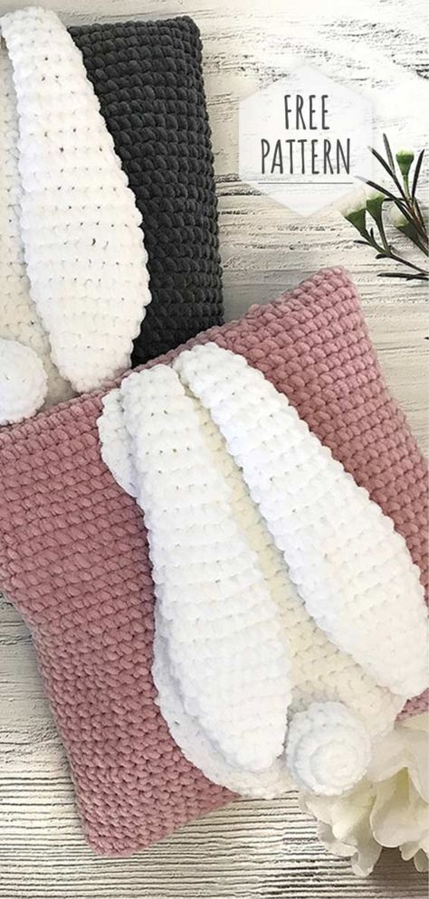 Bunny Ear Pillow Free Pattern Crochet Pillow Patterns Free, Owl Purse, Rabbit Pillow, Bunny Blanket, Crochet Pillow Cover, Crochet Pillow Pattern, Crochet Pillows, Crochet Rabbit, Hand Crochet Baby Blanket