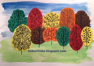 Kids Artists: trees Kunst Collages, Halloween Centers, Boom Kunst, Dyi Art, Tree Collage, Elementary School Art, Fall Art Projects, Drawing Sheet, Elementary Art Projects