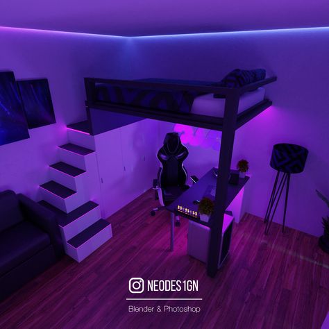 Small Gamer Bedroom, Boys Loft Bedroom, Gaming Bedroom Ideas, Lofted Cabin, Room Ideas For Small Rooms, Gamer Bedroom, Small Game Rooms, Small Bedroom Interior, Teenager Bedroom Boy