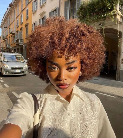 Colored 4c Hair Black Women, Light Brown Afro Hair, Ginger Hair Bob Black Women, 4c Ginger Hair Black Women, Died Afro, Brown Afro Hair Color 4c, Honey Brown Black Women, Ginger Hair Black Women Natural 4c, Short Hair Dye Colors For Black Women