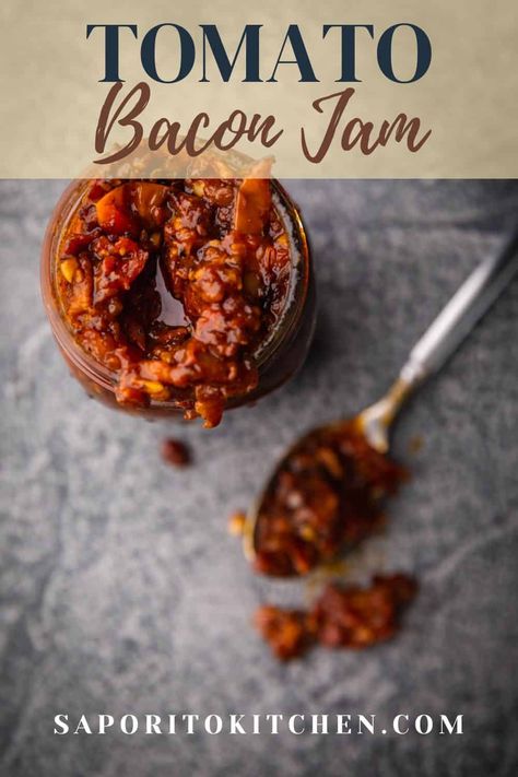 Tomato Bacon Jam, Bacon Tomato Jam, Tomato Jelly, Gourmet Condiments, Bacon Jam Recipe, Savory Jam, Canning Jam Recipes, Tomato Jam, Best Bacon