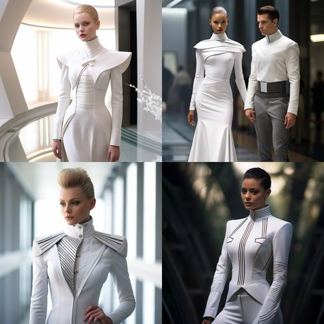 Cyberpunk Wedding Dress, Minimalist Futuristic Fashion, Futuristic Ballgown, Futuristic Fashion Aesthetic, Scifi Clothing, Scifi Outfit, Scifi Fashion, Futuristic Dress, Utopia Fashion