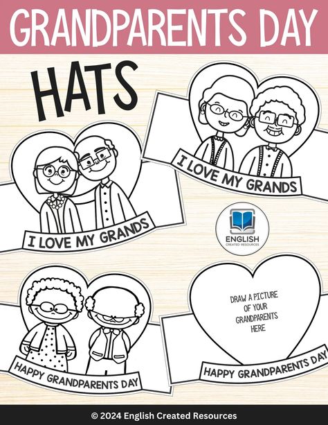 Grandparents Day Hats Kids English Worksheets, English Created Resources, Grandparents Day Activities, National Grandparents Day, Grandparents Day Crafts, Happy Grandparents Day, Teaching Shapes, English Activities For Kids, Alphabet Phonics