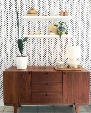 Accent Wall Painted Pattern, Chevron Wall Stencil, Accent Wall Stencil, Large Wall Stencil, Wall Makeover, Stencil Decor, Rental Kitchen, Accent Wall Paint, Farmhouse Fireplace