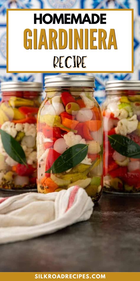 Today’s recipe for Mediterranean-inspired Homemade Giardiniera Recipe is a great way to get started. Even if you have never pickled or canned a day in your life, this recipe for Italian pickled vegetables is a great way to learn. Don’t be intimidated! I’ve included instructions for both canning or simply making a quick batch to serve within days. Don’t be afraid to toss whatever garden vegetables you have on hand in the mix. After all, giardiniera translates literally to mean gardener. Canned Gardinera, Gardinera Recipes, Canning Mixed Vegetables Recipes, Canned Pickled Vegetables, Canned Giardiniera Recipe, Pickled Vegetables Recipe Canning, Italian Giardiniera Recipe, Pickled Gardenia Canning Recipes, Giardiniera Recipe Canning