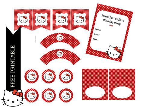 FREE Hello Kitty Birthday Printable Hello Kitty Printable, Kitty Birthday Party Ideas, Hello Kitty Birthday Party Ideas, Hello Kitty Invitations, Red Hello Kitty, Kitty Birthday Party, Diy Hello Kitty, Birthday Party Ideas For Kids, Hello Kitty Printables