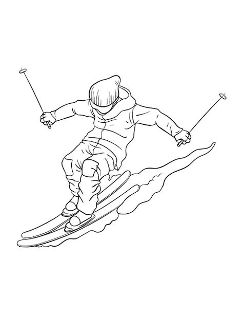 Vector alpine skiing isolated coloring p... | Premium Vector #Freepik #vector #color-book #line-illustration #outline #line-drawing Skiing Pictures, Ski Drawing, Skiing Quotes, Quote Coloring Pages, Unique Coloring Pages, Ski Jumping, Alpine Skiing, Ski Area, Yay Images