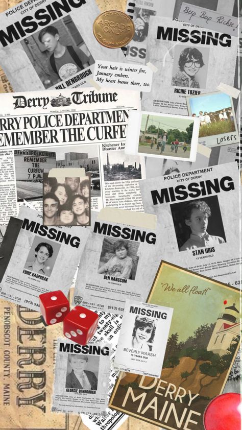 Losers Missing Posters #itmovie #it #stephenking #horrormovie Missing Poster Aesthetic, Stephen King The Institute, Stephen King Aesthetic, Institute Aesthetic, Missing Poster, Winter Fire, Poster Aesthetic, Police Dept, Stephen King