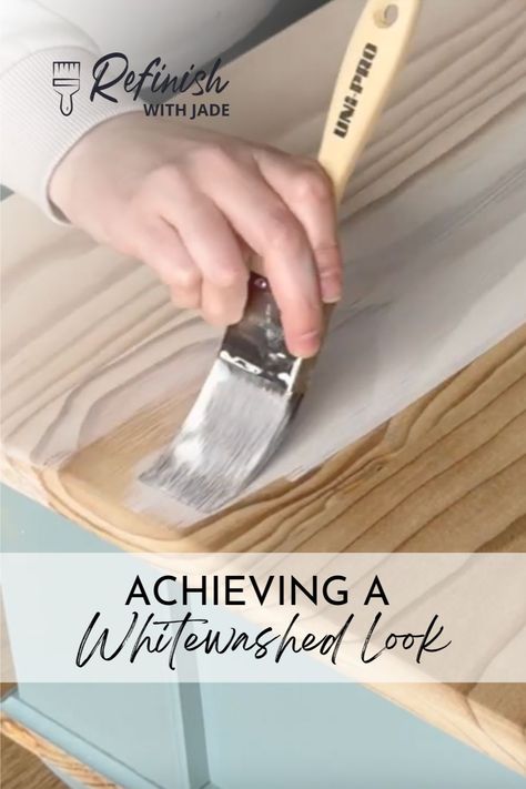 Our step-by-step guide reveals the tricks to mix and apply a paint wash for a stunning whitewashed timber finish. Ready to elevate your home? Head to our blog now! #HowToPaint #Howtowhitewash #RefinishingFurnitures #FurnitureMakeovers #BeforeAndAfter #DIYInspiration #DIYFurniture #UpcycledFurniture #DIYHome #DesignInspiration #RefinishWithJade Lighten Cabinets, Whitewash Furniture Before And After, How To White Wash Furniture, Wood Stain Over White Paint, Whitewash Furniture Diy, White Washing, How To Paint Wash Wood, White Wash With Chalk Paint, Diy White Wash Wood