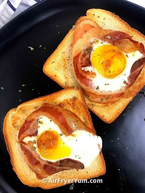 Air Fryer Eggs Over Easy, Bacon Hacks, Egg Air Fryer, Using Air Fryer, Air Fryer Recipes Eggs, Air Fry Bacon, Fried Egg On Toast, Airfryer Breakfast, Weetbix Slice