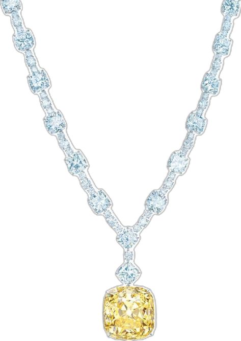 The Tiffany Diamond, one of the largest yellow diamonds ever discovered, is now showcased in a diamond-and-platinum necklace featuring 481 sparkling stones totaling 120 carats. Platinum Necklace, Tiffany Diamond, Yellow Diamonds, Yellow Diamond, Platinum, Diamonds, Sparkle, Wardrobe, Stone