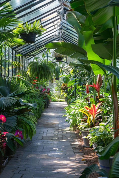 30 Greenhouse Ideas: Creative Designs for Your Home Garden Tropical Homestead, Greenhouse Inspiration, Beautiful Greenhouse, Tropical Greenhouses, Conservatory Greenhouse, Garden Sanctuary, Outdoor Greenhouse, Conservatory Garden, Palm House