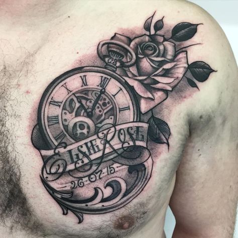 Chest Tattoo Clock, Clock Tattoos, Clock Tattoo Design, Forarm Tattoos, Cool Forearm Tattoos, Vine Tattoos, Watch Tattoos