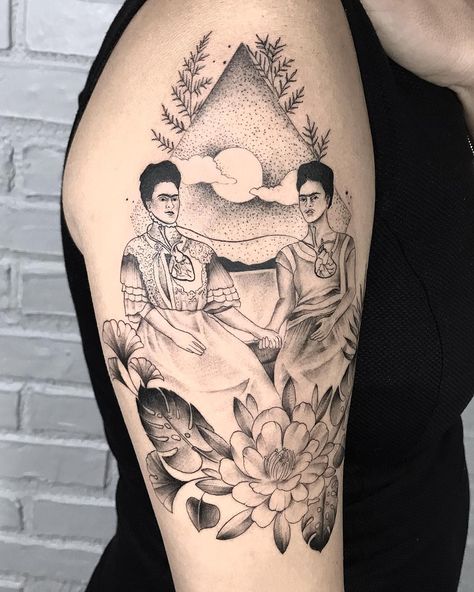 The Two Fridas Tattoo, Two Fridas Tattoo, Frida Tattoo Ideas, Frida Kahlo Tattoo Ideas, Frida Kahlo Tattoo, Frida Tattoo, Frida Kahlo Tattoos, Tree Tat, Frida Kahlo Paintings