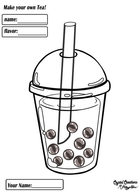 Boba Tea Printable, Boba Cup Drawing, Boba Coloring Page, Boba Tea Drawing, Tea Cup Drawing, Cup Drawing, Tea Crafts, Gacha Props, Cricut Air