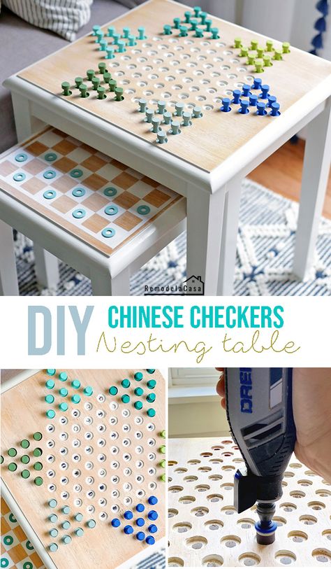 Diy Chinese Checkers Board, Chinese Checkers Board, Checkerboard Table, Puzzle Table, Chinese Checkers, Creative Pillows, Mah Jong, Checkers Game, Nesting Table