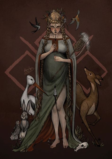 MOKOSZ - MOTHER NATURE Witch Mother Art, Mokosh Goddess, Dnd Pantheon, Animal Goddess, Slavic Deities, Slavic Witch, Mother Nature Goddess, Dark Mother, Slavic Paganism