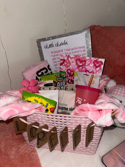 tri sigma sorority day one basket for little! Sorority Baskets, Big Lil Gifts, Big/little Baskets, Little Baskets, Little Gifts Sorority, Big Little Basket, Big Lil, Tri Sigma, Sorority Big Little