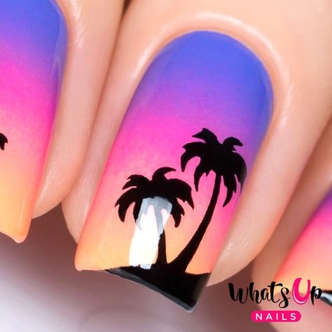 Fall Stencils, Palm Tree Nail Art, Tree Nail Art, Pumpkin Stencils, Beach Nail Designs, Palm Tree Nails, Sunset Nails, Nails Autumn, Nail Vinyls