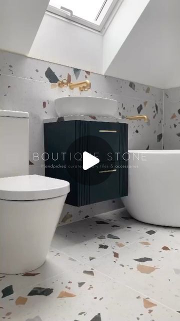 Boutique Stone on Instagram: "New Year, New stunning bathroom!   Beautifully installed by Nathan @cooperthorpeplumbing  Tiles featured are Ravello Terrazzo porcelain by Boutique Stone  Ravello Terrazzo is not slippery when wet" Boutique Stone Terrazzo, Bathroom With Terrazzo Tiles, Terazzo Bathroom Interior Design Grey, Grey Terrazzo Bathroom, Terrazzo Tile Bathroom, Terrazzo Tiles Bathroom, Terrazzo Bathroom Tiles, Bathroom Terrazzo, Terrazo Flooring