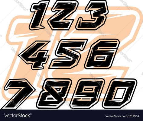 Number Fonts Free, Sign Lettering Fonts, Bike Logos Design, Alfabet Font, Art Deco Borders, Number Vector, Sports Numbers, Number Fonts, Car Sticker Design