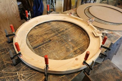 Making a Round Mirror Frame – WoodchuckCanuck.com Floor Mirror Decor, Diy Round Mirror, Round Wooden Mirror, Round Mirror Frame, Round Picture Frames, Clock Ideas, Large Round Mirror, Crafty Decor, Mirror Frame Diy