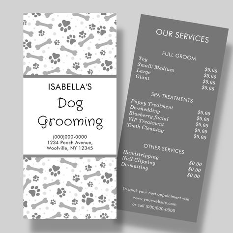 Dog Grooming Client Cards, Dog Grooming Shed Ideas, Dog Grooming Salon Ideas Decor, Dog Grooming Price List, Pet Grooming Salon Ideas Design, Grooming Price List, Dog Grooming Ideas, Dog Grooming Salon Ideas, Dog Grooming Salon Decor