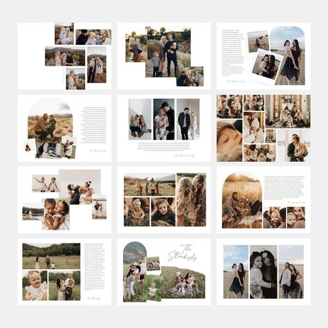 "Photos by Aubree Belle Photography | @aubreebellephotography, Savanna & PJ | @fraziercophoto & Lindsay Kujawa | @lindsaykujawaphotography This is a listing that includes a variety of 5x7\" photo collage options that will work with any of my card designs! This one is created in Canva! You can customize the text to fit whatever your needs are!  For example, even though the postcards are mainly for Christmas Cards, you can customize the wording to fit save the dates, graduation cards, thank you card etc! You will receive twelve total templates - all the options shown in the product images. ---------------------------- VERTICAL VERSION: ---------------------------- www.etsy.com/listing/1100508493/canva-photo-collage-card-template ------------------ PLEASE NOTE ------------------ This is a lis Magazine Photo Collage, Photo Album Design Ideas, Collage Of Photos, Album Design Layout, Photobook Ideas, Collage Foto, Photo Layout, Photo Album Design, Magazine Collage