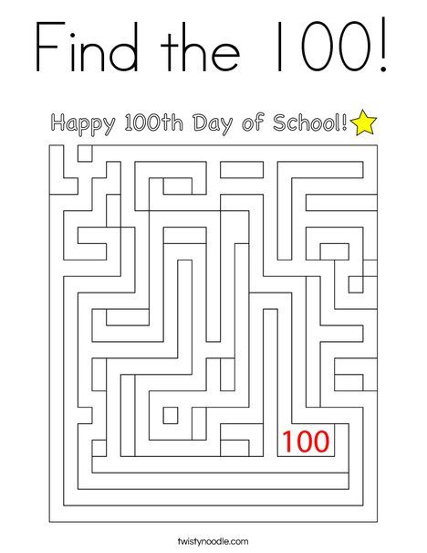 Find the 100 Coloring Page - Twisty Noodle 100 Day Of School Activities, 100 Days At School, 100 Days Of School Project Kindergartens, 100 Day Activities, 100 Días De Clases, School Countdown, 100th Day Of School Crafts, 100s Day, 100 Day Of School Project