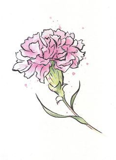 Carnation Watercolor, Carnation Drawing, Carnation Flower Tattoo, Carnation Tattoo, Tattoo Watercolor, Japanese Watercolor, Red Carnation, Flower Tattoo Arm, Carnation Flower