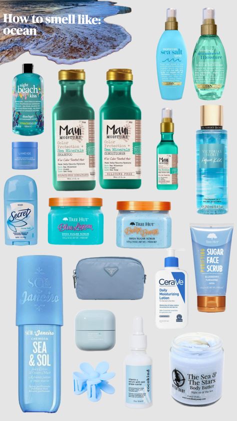 How to smell like: ocean #ocean  #skincare  #blue Smell Like Ocean, Profumo Victoria Secret, Ocean Scent, Perfume Collection Fragrance, Basic Skin Care Routine, Shower Skin Care, Body Smells, Perfect Skin Care Routine, Pretty Skin Care