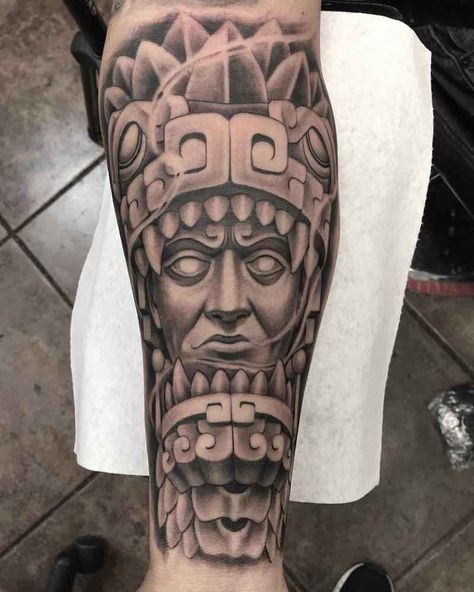 Aztec Tattoo by Marcos Adame Aztec Warrior Tattoo, Aztec Tattoos Sleeve, Azteca Tattoo, Aztec Artwork, Mayan Tattoos, Aztec Tattoos, Shamrock Tattoos, Mexican Tattoo, Mexican Art Tattoos