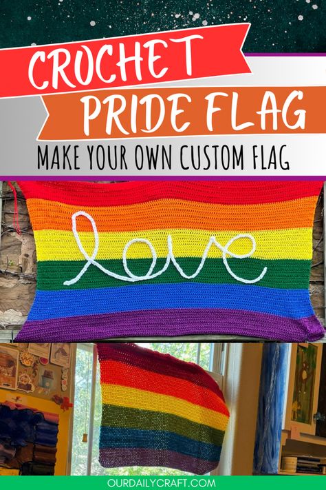 crochet pride flag pattern Crochet Flag, Pride Crochet, Nonbinary Flag, Daily Crafts, Homemade Paint, Foundation Single Crochet, Rainbow Order, Lgbtq Flags, Flag Pattern